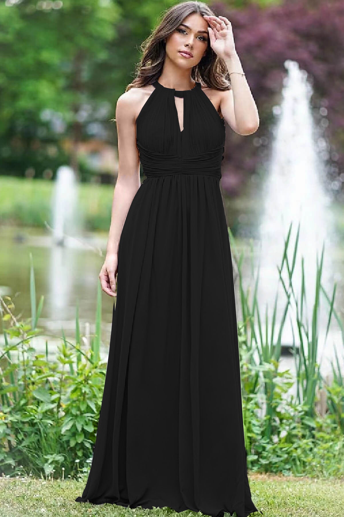 Elegantes, fliederfarbenes, ärmelloses Abendkleid in A-Linie online mit offenem Rücken