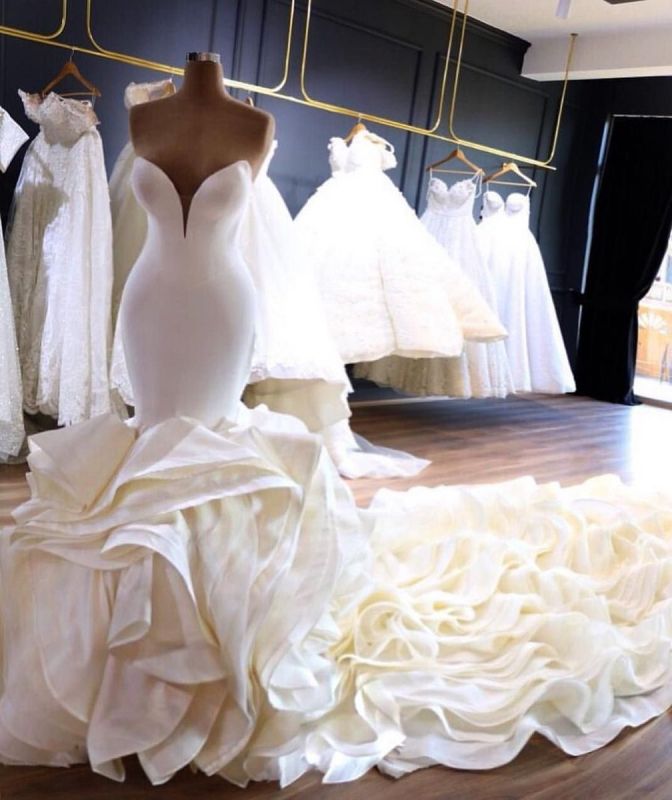 Ärmelloses, tiefes V-Ausschnitt-Taft-Rosen-Meerjungfrau-Brautkleid