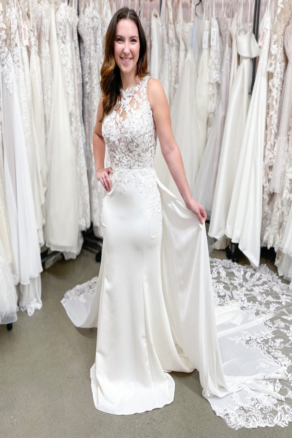 Bodenlanges Brautkleid im Meerjungfrau-Stil Hochzeitskleider Spitze Online