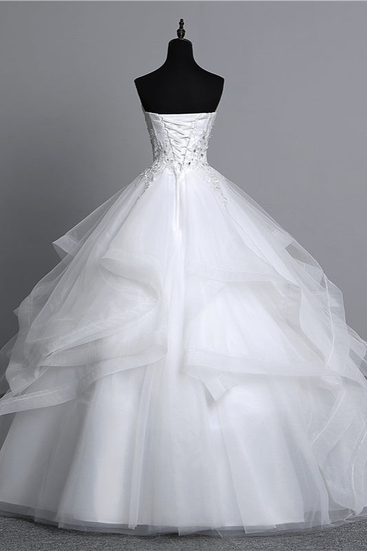 Langes trägerloses Ballkleid-Brautkleid mit Perlenverzierung