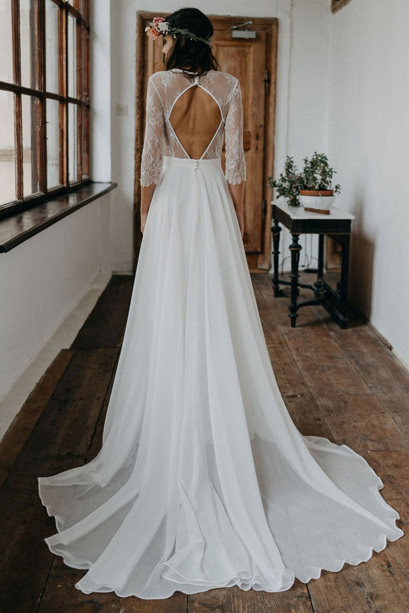 Langes Brautkleid aus Boho-Spitze-Chiffon