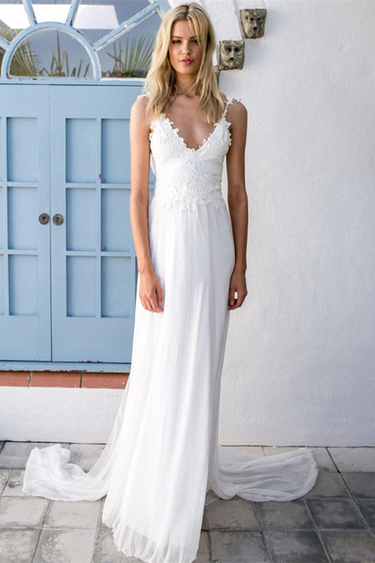 Brautkleid aus Chiffon Hochzeitskleider mit Spitze A-Linie