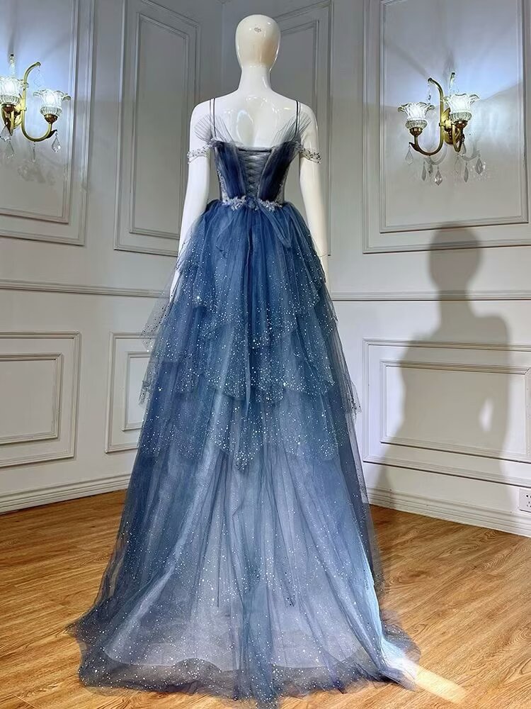 A-Linien-Abendkleid aus Tüll mit Herzausschnitt, schulterfrei, mit Perlen und offenem Rücken