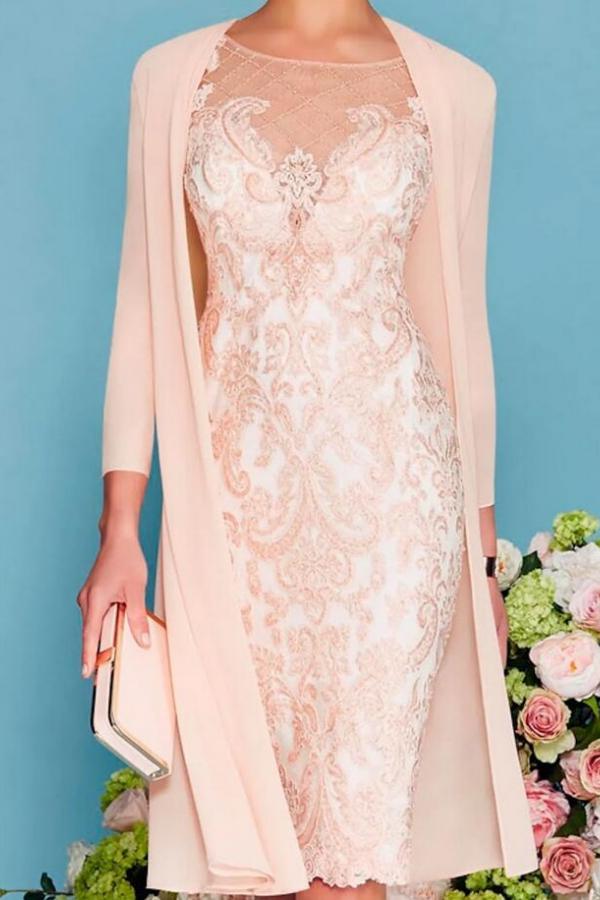 2 Teilige Brautmutterkleider Spitze Rosa Brautmutterkleid mit Jacket