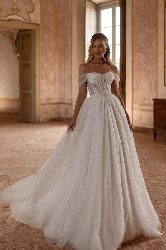 Schöne Hochzeitskleider A-Linie Brautkleider mit Glitzer