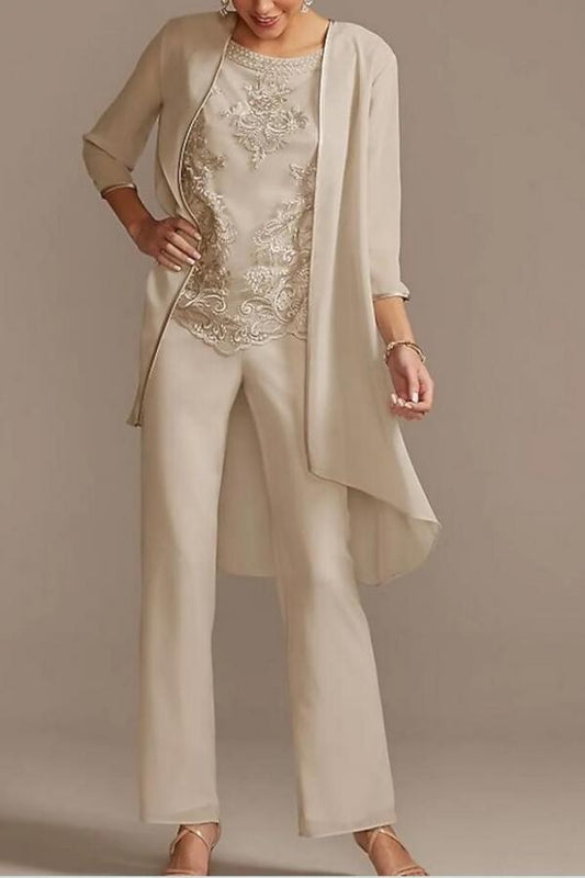 Brautmutterkleider 3 Teilige mit Spitze Chiffon Brautmutter Hosenanzüge