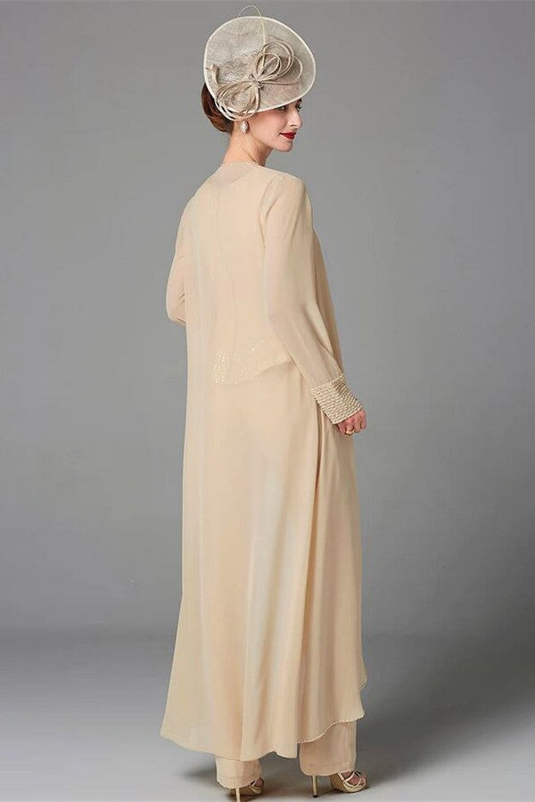 3 Teiliges Moderner Jumpsuit Champagner Brautmutterkleider