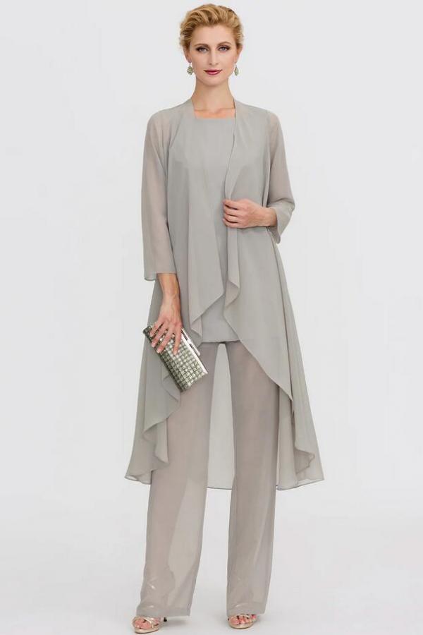 3 Teilige Brautmutterhosen Anzug Silber Brautmutterkleid mit Jacket