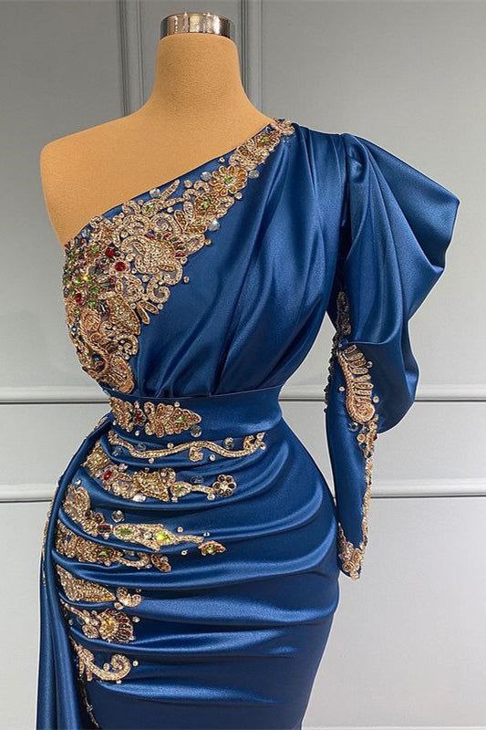 Königsblaues One-Shoulder-Abschlussballkleid im Meerjungfrau-Stil, lang