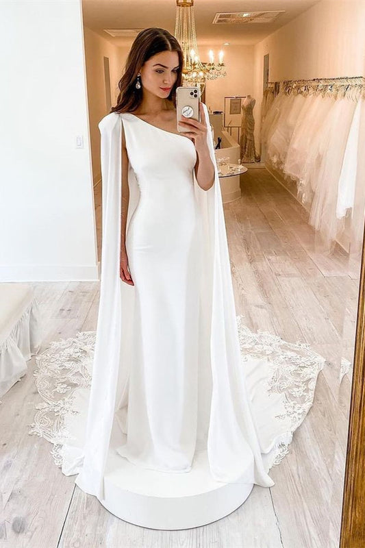 Einschulter-Charmeuse-Meerjungfrau-Brautkleid mit Watteau-Spitze