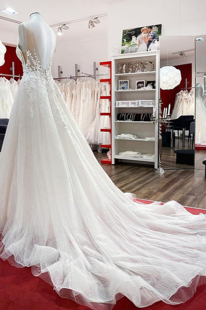Romantic Brautkleider A Linie Hochzeitskleider mit Spitze