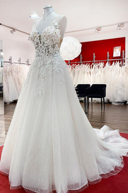 Romantic Brautkleider A Linie Hochzeitskleider mit Spitze