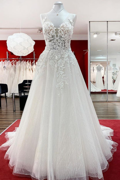Romantic Brautkleider A Linie Hochzeitskleider mit Spitze