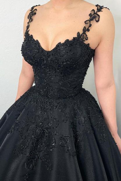 Wedding dress black A-line wedding dress made of tulle