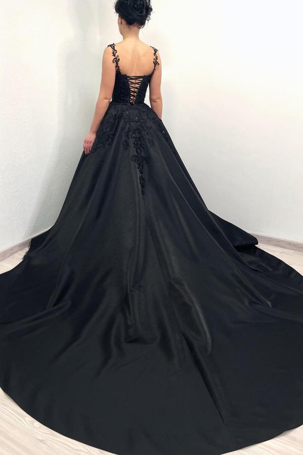 Wedding dress black A-line wedding dress made of tulle