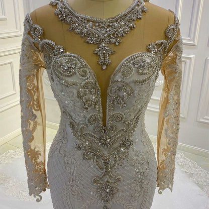 Bateau-Brautkleid im Meerjungfrau-Stil mit Perlen und Pailletten, Spitzenapplikationen und Perlen