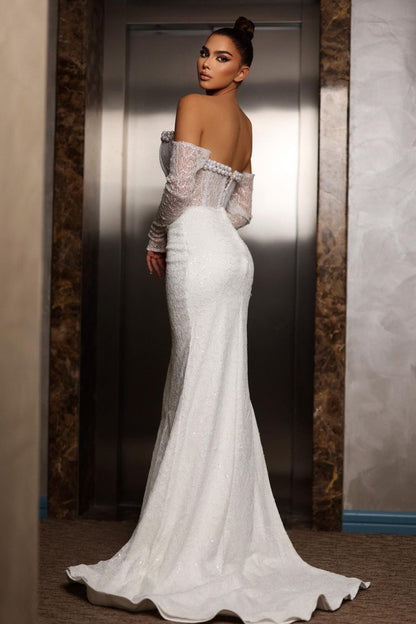 Elegant wedding dress with glitter wedding dresses white