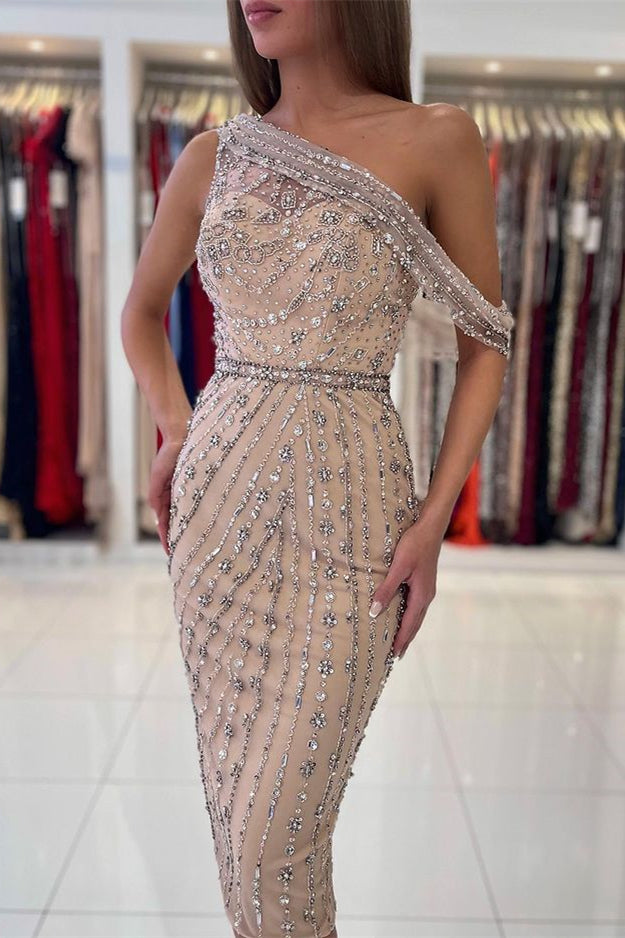 Luxuriöses, kurzes, schulterfreies Ballkleid in Knielänge mit Kristallen