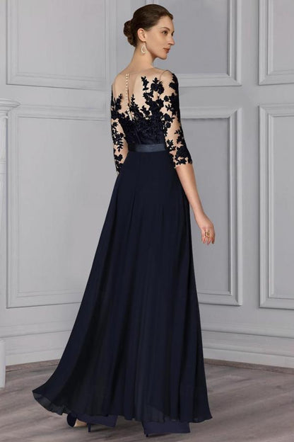 Festliche Hosenanzüge Lang | Chiffon Brautmutterkleider mit Ärmel