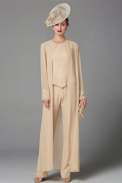 3 Teiliges Moderner Jumpsuit Champagner Brautmutterkleider