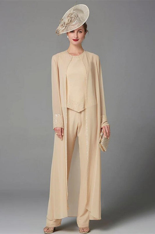 3 Teiliges Moderner Jumpsuit Champagner Brautmutterkleider