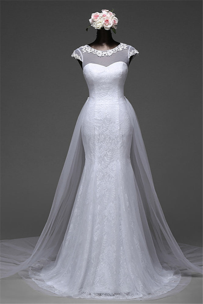 Langes Brautkleid aus Spitze im Meerjungfrau-Stil mit Tüll