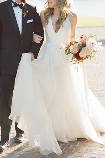 Ärmelloses Brautkleid aus Tüll Hochzeitskleid A-Linie