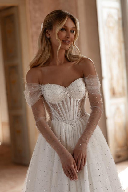 Schöne Hochzeitskleider A-Linie Brautkleider mit Glitzer