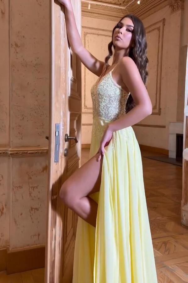 Ball Gown with Spaghetti Straps Evening Dress Lace A-Line