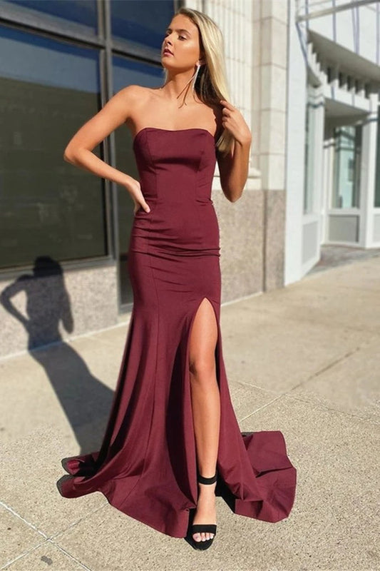 Burgunderrotes Schatz-Meerjungfrau-Abschlussballkleid