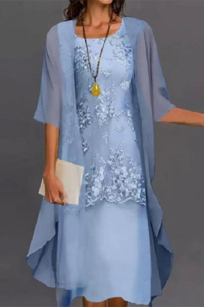 Blaue Brautmutterkleider Spitze 2 Teilige  Brautmutterkleid mit Jacket
