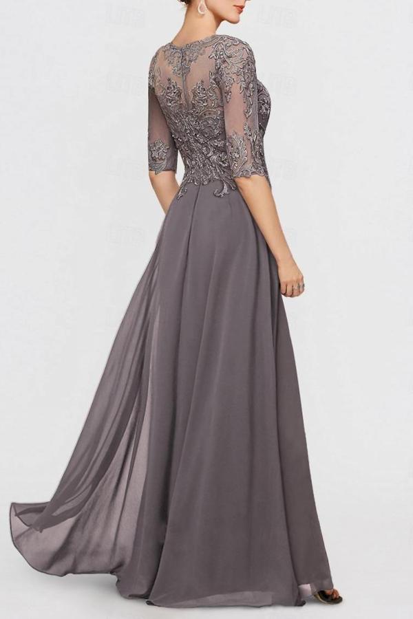 Festliche Hosenanzüge Lang Chiffon Brautmutterkleider Spitze mit Ärmel