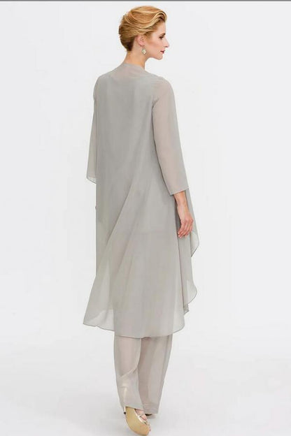 3 Teilige Brautmutterhosen Anzug Silber Brautmutterkleid mit Jacket