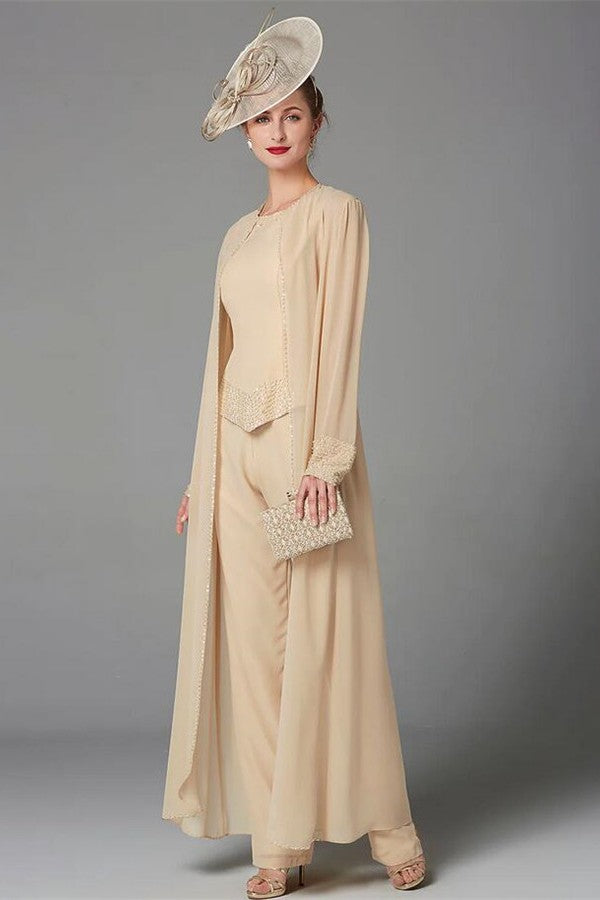 3 Teiliges Moderner Jumpsuit Champagner Brautmutterkleider