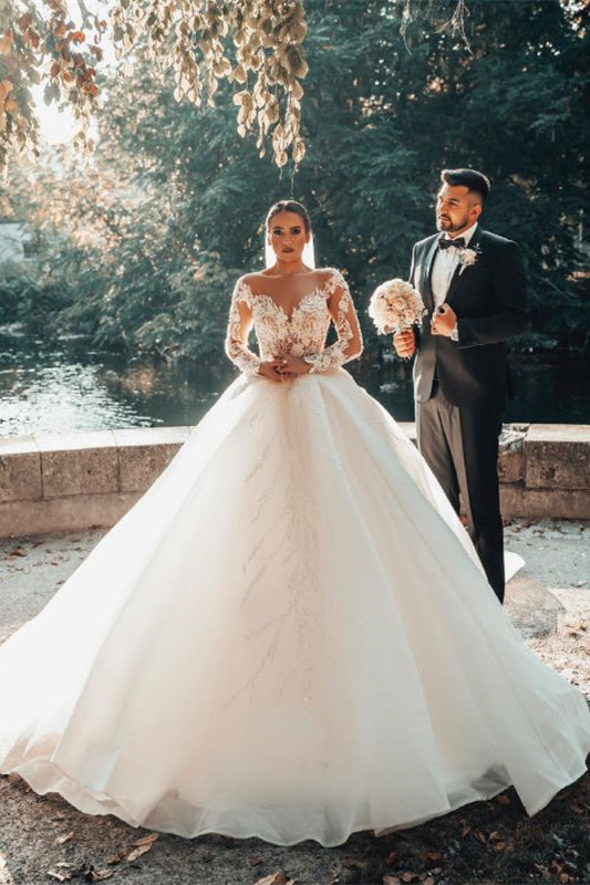 Schulterfreies Ballkleid-Hochzeitskleid mit Spitze