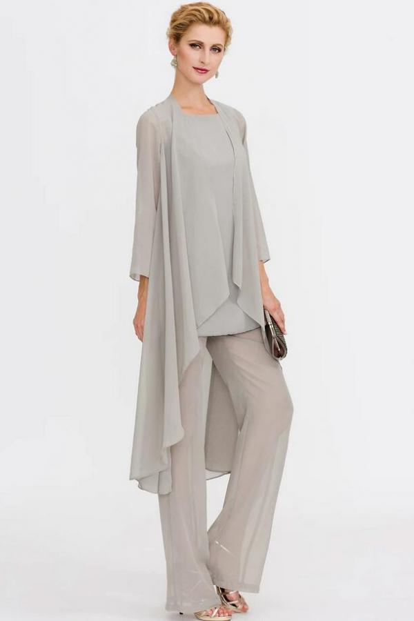 3 Teilige Brautmutterhosen Anzug Silber Brautmutterkleid mit Jacket