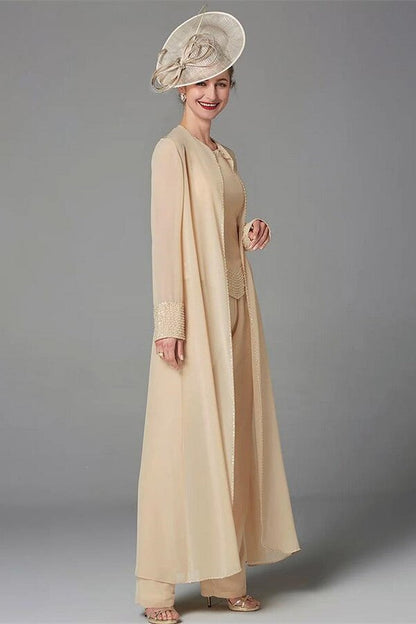 3 Teiliges Moderner Jumpsuit Champagner Brautmutterkleider