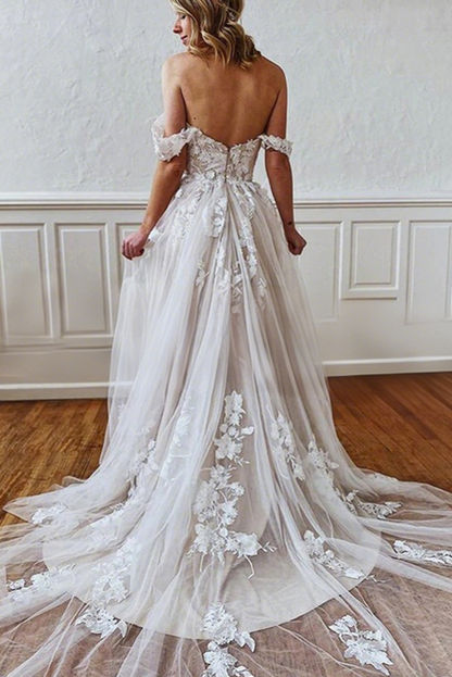Elegantes Brautkleid A-Linie Hochzeitskleider mit Spitze