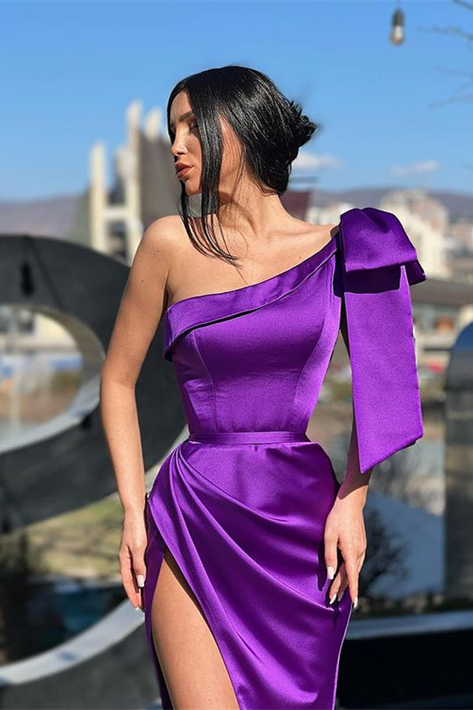 Lila One-Shoulder-langes Meerjungfrau-Abendkleid mit Schlitz