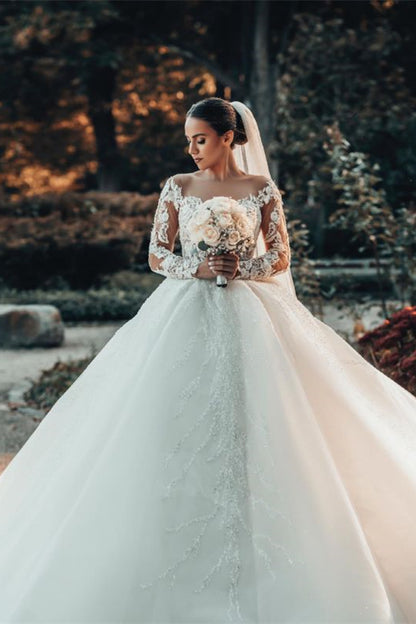 Schulterfreies Ballkleid-Hochzeitskleid mit Spitze