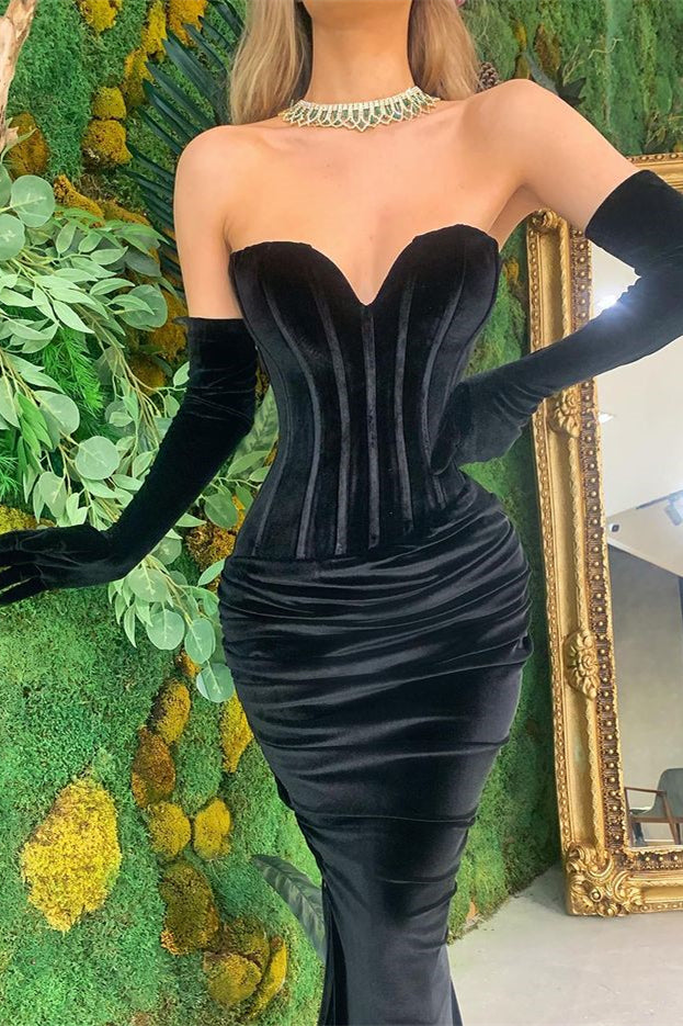 Schwarzes Schatz-Meerjungfrau-Abschlussballkleid aus Samt