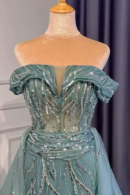 Atemberaubende himmelblaue Abendkleider mit Schlitz, schulterfrei, rückenfrei, langes Partykleid in A-Linie