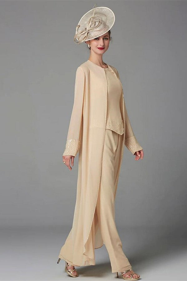 3 Teiliges Moderner Jumpsuit Champagner Brautmutterkleider