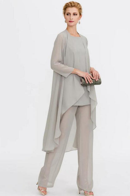 3 Teilige Brautmutterhosen Anzug Silber Brautmutterkleid mit Jacket