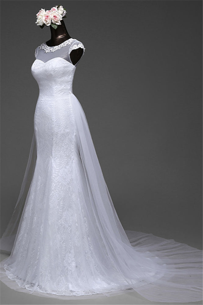 Langes Brautkleid aus Spitze im Meerjungfrau-Stil mit Tüll