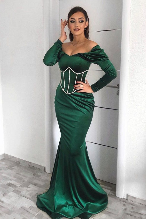 Elegant Evening Dresses Green Prom Dresses with Long Sleeves
