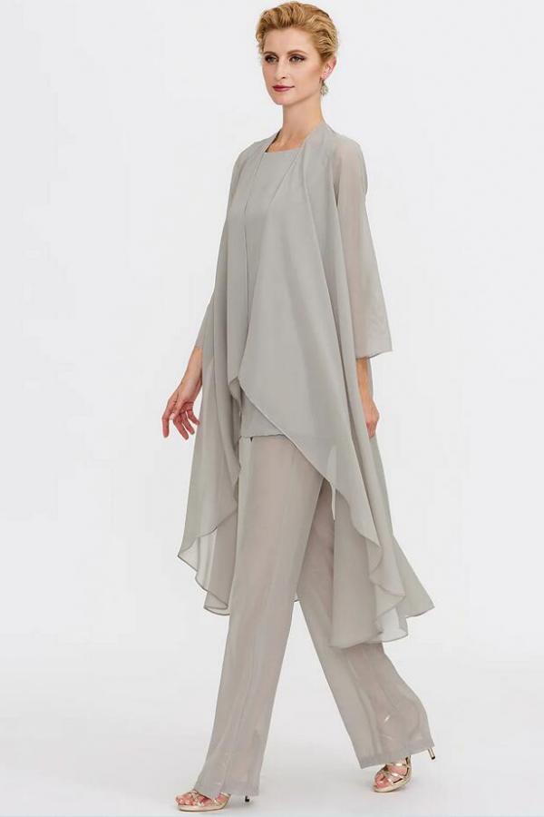 3 Teilige Brautmutterhosen Anzug Silber Brautmutterkleid mit Jacket