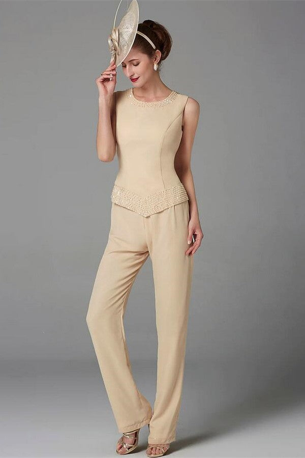 3 Teiliges Moderner Jumpsuit Champagner Brautmutterkleider