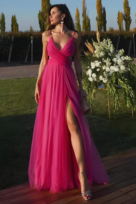 Fuchsia Abendkleider Tüll Abiballkleid Lang online
