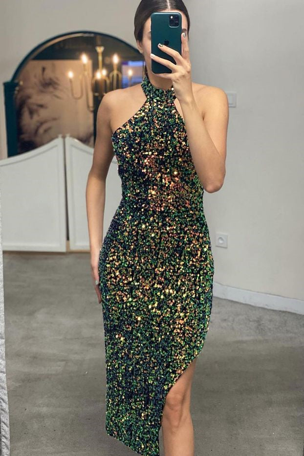 Elegantes Neckholder-Meerjungfrau-Abschlussballkleid mit Pailletten online